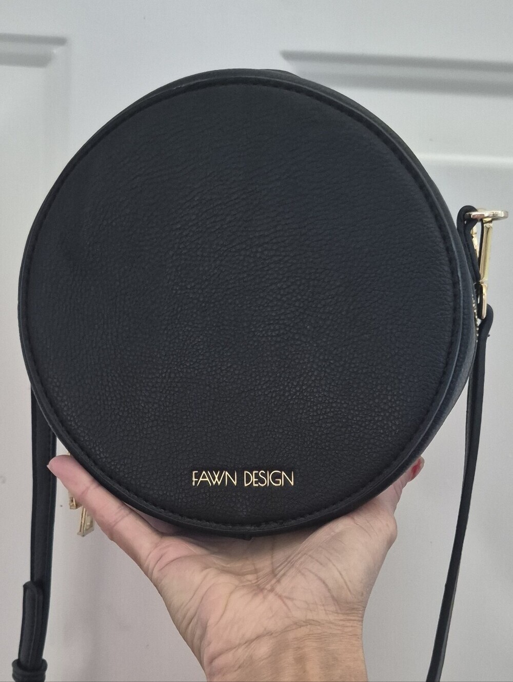 Fawn Design the Circle Bag Black Crossbody Purse Like NEW Vegan Pebbled leather